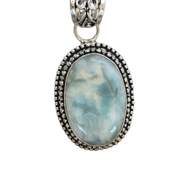 Sterling Silver Larimar Pendant – Oval Handmade Blue Stone Necklace - Picture 5 of 11